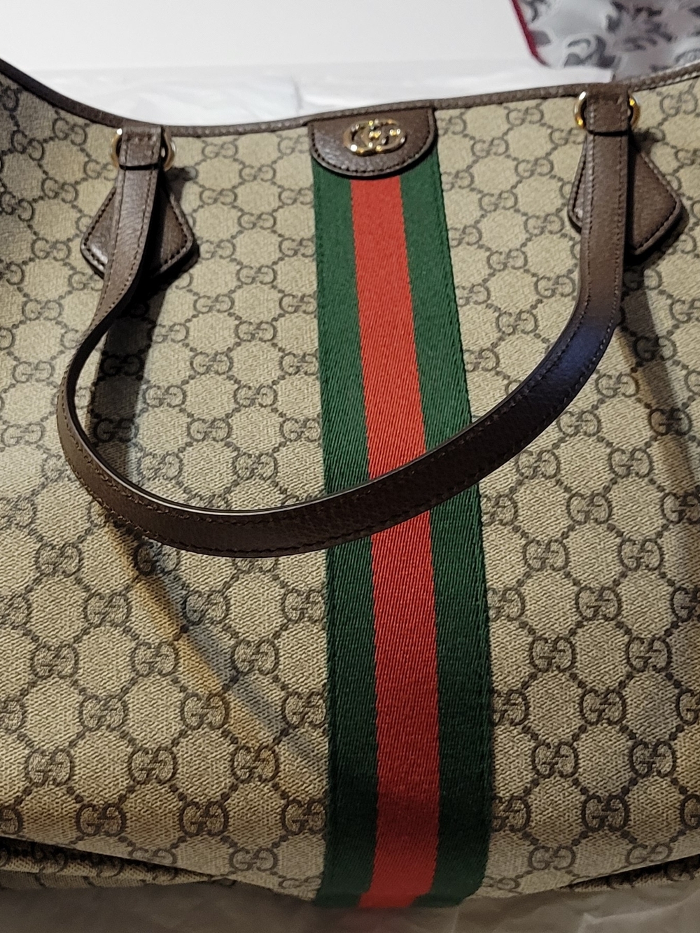 Gucci Monogram Tote with Signature Web Stripe
